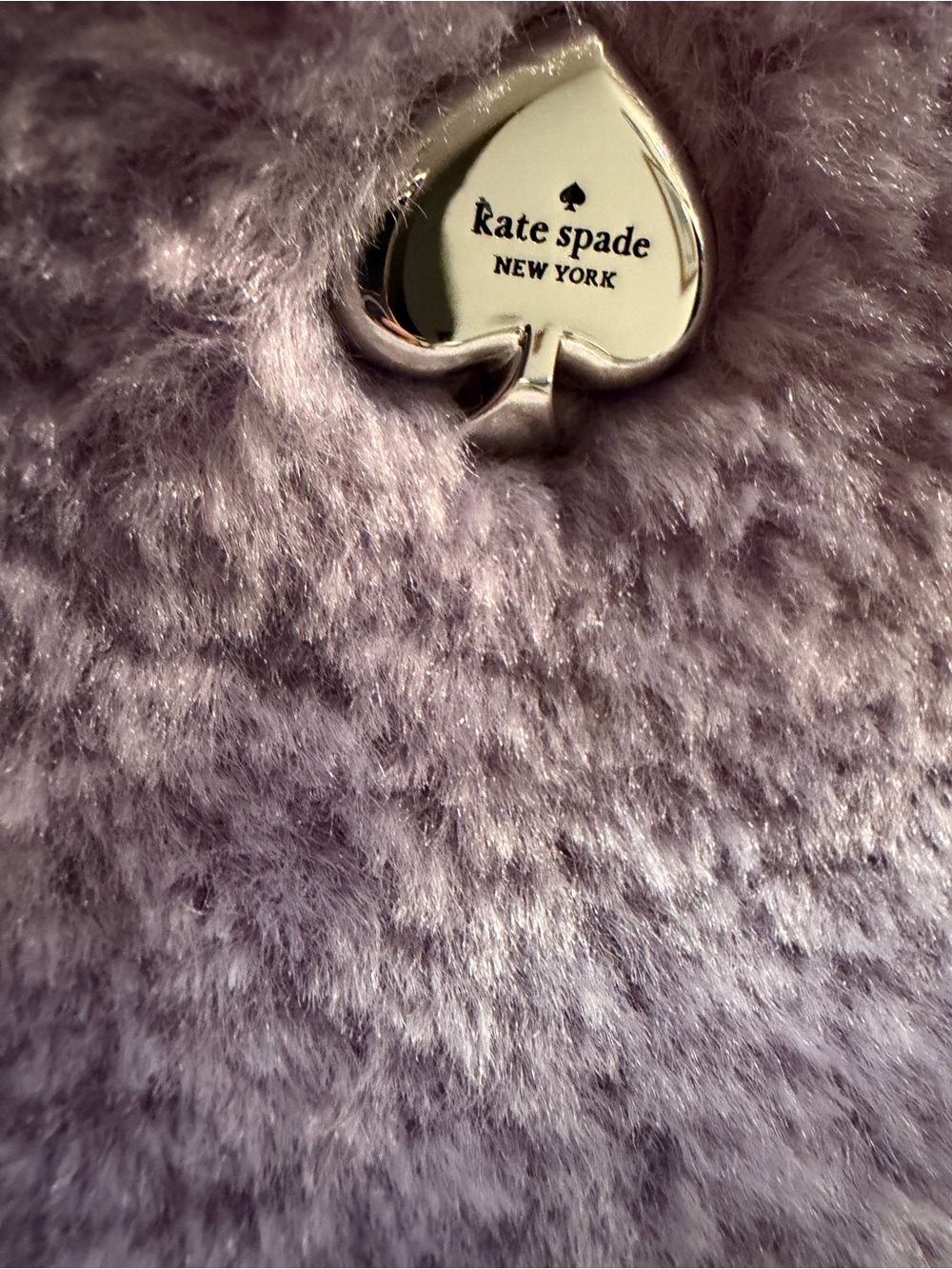 kate spade lavender faux-fur shoulder bag with silver spade logo - Picture 5 of 11